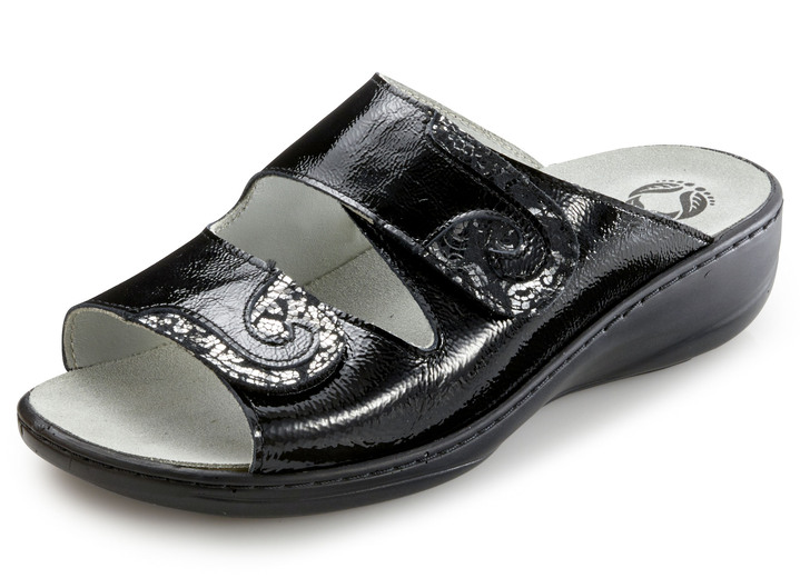 Sandaletten & Pantoletten - Mubb, bequeme Damen-Pantoletten, Weite H, mit herausnehmbarem Fußbett, in Größe 036 bis 042, in Farbe STAHLBLAU Ansicht 3