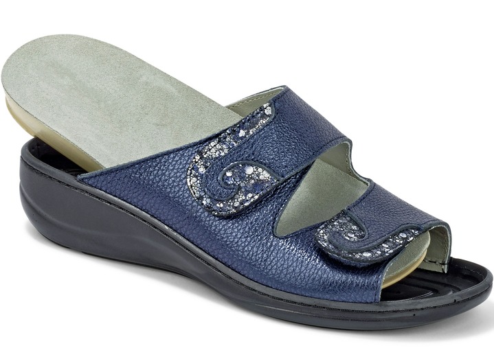 Sandaletten & Pantoletten - Mubb, bequeme Damen-Pantoletten, Weite H, mit herausnehmbarem Fußbett, in Größe 036 bis 042, in Farbe STAHLBLAU Ansicht 2