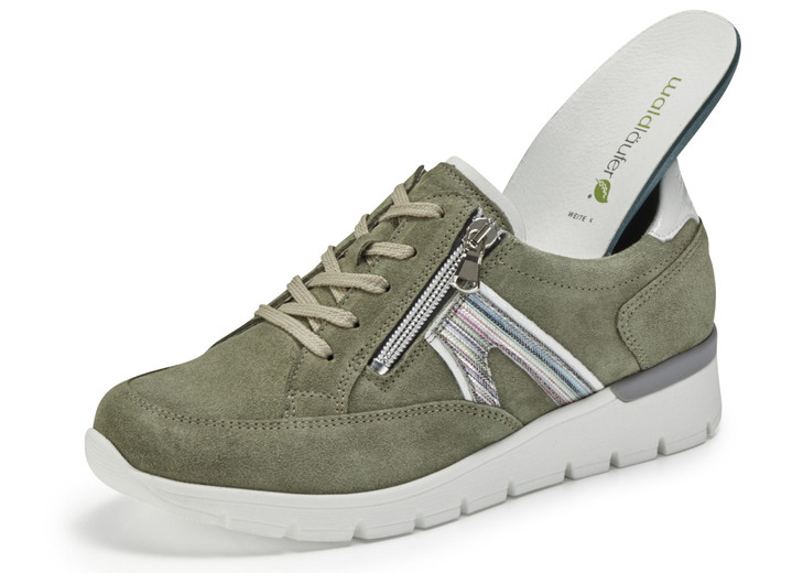 Slipper & Schnürschuhe - Waldläufer Schnürschuh aus interessantem Materialmix, in Größe 3 1/2 bis 8, in Farbe OLIV-WEISS Ansicht 2