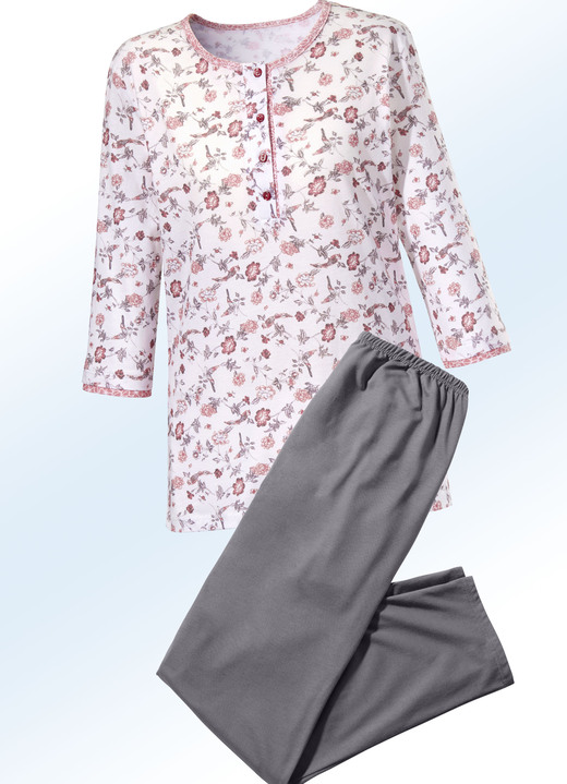 Schlafanzüge & Shortys - Schlafanzug mit Alloverdessin und Knopfleiste Ansicht 4 Schlafanzüge & Shortys - Schlafanzug mit Alloverdessin und Knopfleiste, in Größe 036 bis 052, in Farbe WEISS-ROSA-JADE Ansicht 4
