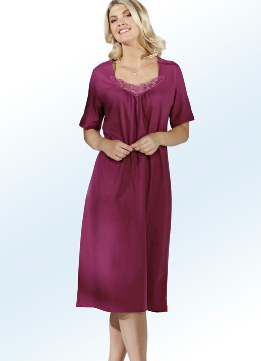 - Zweierpack Nachthemden, wadenlang mit Stickereispitze, in Größe 038 bis 060, in Farbe MARINE-BORDEAUX Ansicht 2