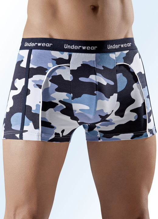 - Dreierpack Pants aus Feinjersey, Camouflage-Dessin, in Größe 004 bis 010, in Farbe BLAU-MARINE-WEISS
