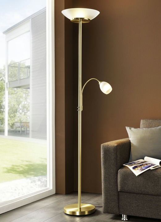 Lampen & Leuchten - Deckenfluter mit Lesearm, in Farbe MESSING Ansicht 1