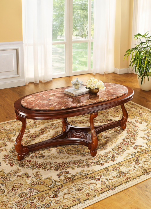 Couchtische - Wohnzimmertische mit Tischplatte aus Marmor-Konglomerat, in Farbe NUSSBAUM-ROSA, in Ausführung Beistelltisch Ansicht 3