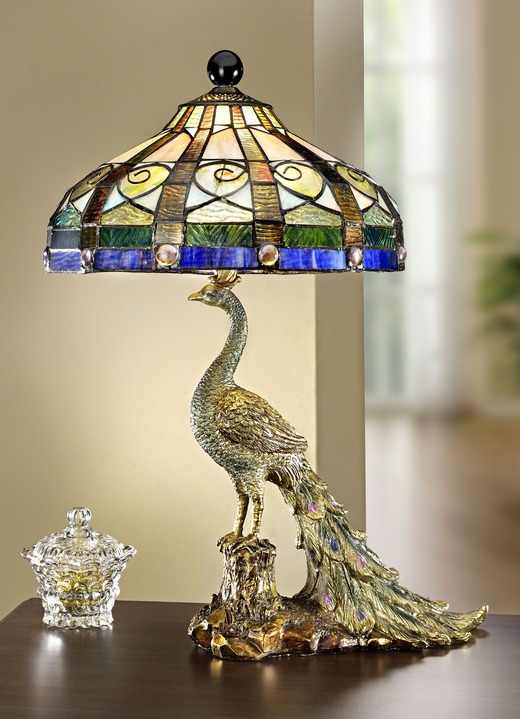 - Tiffany-Tischleuchte Pfau, in Farbe BRONZE-BUNT