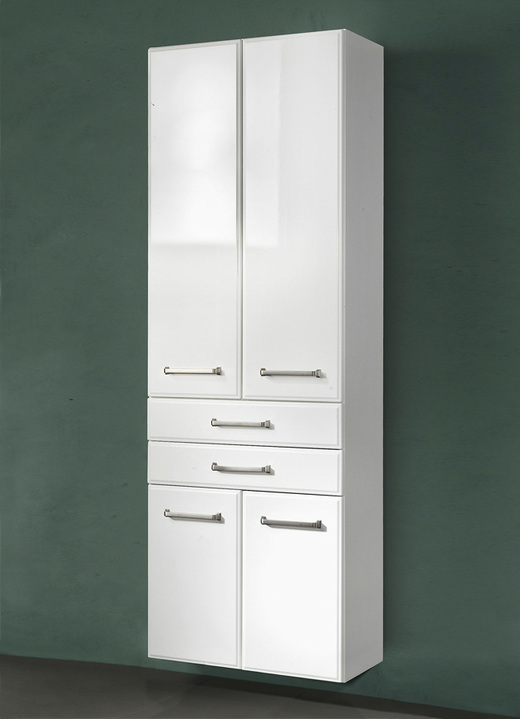 Badezimmermöbel - Hochwertiges Badmöbel Programm in modernem Design, in Farbe WEISS, in Ausführung Seitenschrank, 2-türig Ansicht 1