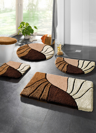 Badgarnituren - Badgarnitur mit rutschhemmender Rückseite – Farbe BRAUN Badgarnituren - Badgarnitur mit rutschhemmender Rückseite, in Größe 100 (Vorleger halbrund, 50/ 80 cm) bis 112 (WC-Deckelbezug, 47/ 50 cm), in Farbe BLAU