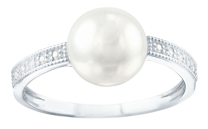 Ringe - Damenring mit Süßwasser-Zuchtperle und Brillanten, in Größe 160 bis 220, in Farbe  Ansicht 2