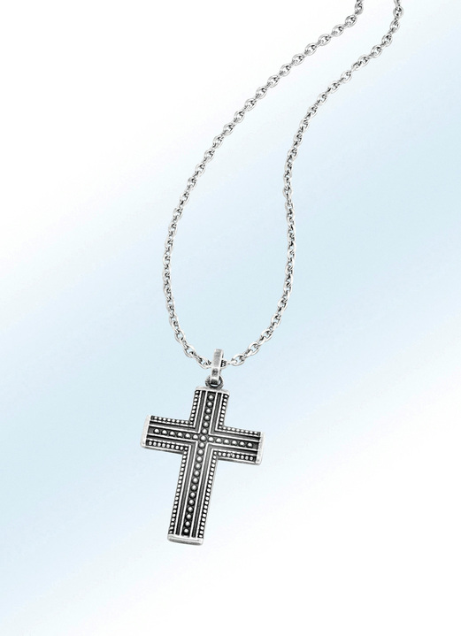 Herren-Modeschmuck - Kreuzanhänger aus Edelstahl mit Ankerkette, in Farbe