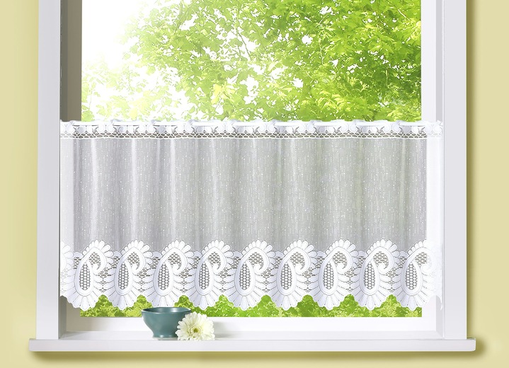 Kurzgardinen - Kurzstore mit Stangendurchzug aus Jacquard, in Größe 660 (30x100 cm) bis 876 (50x150 cm), in Farbe WEISS Ansicht 2