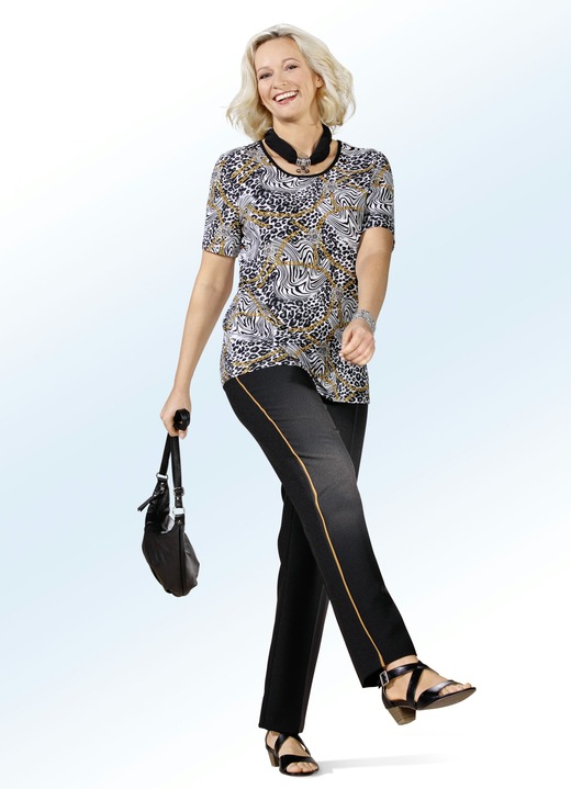 Hosen - Hose mit trendiger Kontrastpaspel Ansicht 4 Hosen - Hose mit trendiger Kontrastpaspel, in Größe 020 bis 060, in Farbe SCHWARZ-MESSING Ansicht 4