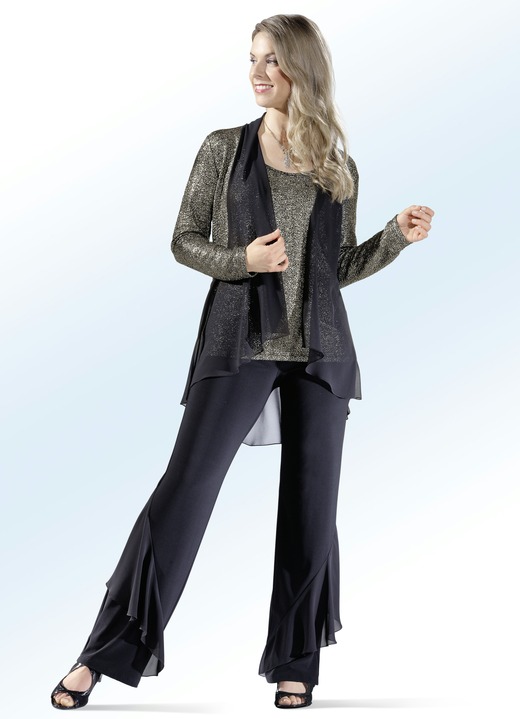 Hosen - Hose mit effektvollen Volants, in Größe 019 bis 054, in Farbe SCHWARZ Ansicht 2