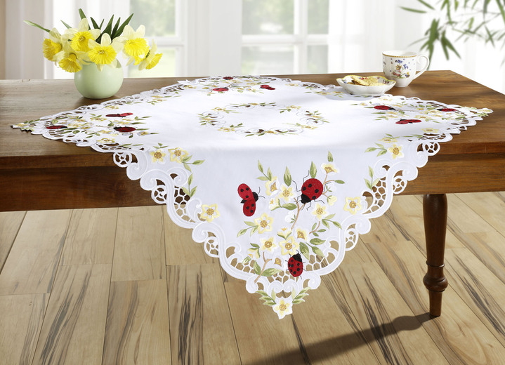 Tischdecken - Tisch- und Raumdekoration mit niedlichen Marienkäfern, in Größe 101 (Läufer oval, 40x 85 cm) bis 404 (Kissenbezug, 40x 40 cm), in Farbe CREME Ansicht 4