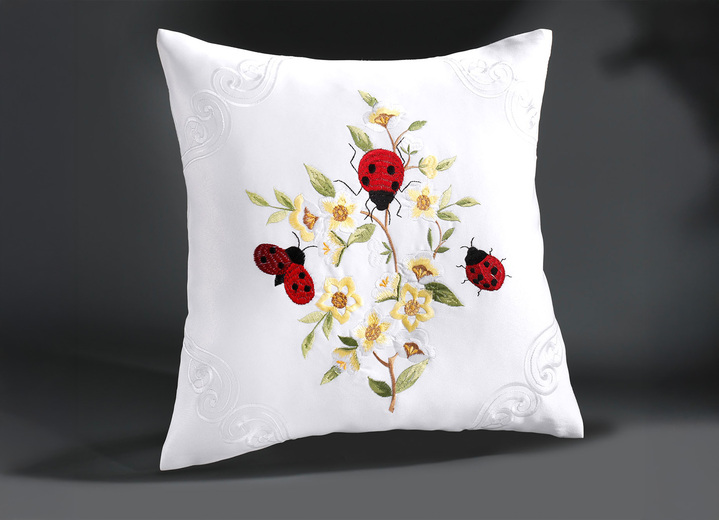 Tischdecken - Tisch- und Raumdekoration mit niedlichen Marienkäfern, in Größe 101 (Läufer oval, 40x 85 cm) bis 404 (Kissenbezug, 40x 40 cm), in Farbe CREME Ansicht 2