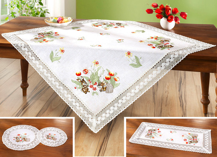 Schäfer Tisch- und Raumdekoration mit Osterhäschen und Frühlingsblumen