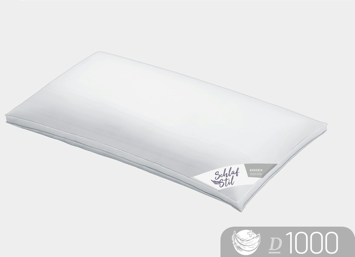 Bettwaren - Exklusives Daunenkissen von Schlafstil mit Bezugstoff aus  100% Baumwolle, in Größe 120 (80/80 cm) bis 121 (40/80 cm), in Farbe SILBER Ansicht 1