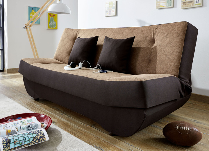 - Klick-Klack-Sofa mit Dekokissen und Bettkasten, in Farbe BRAUN - BEIGE Ansicht 1