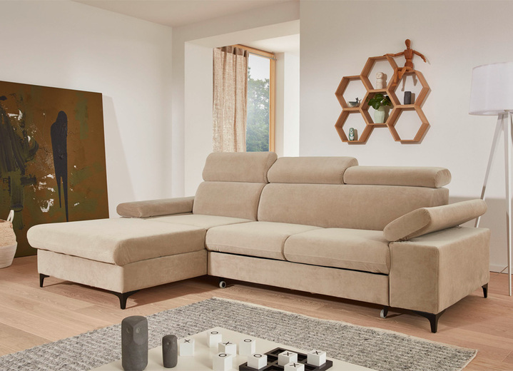 Polsterecken - Polsterecke mit Bettfunktion und Bettkasten in der Ottomane, in Farbe BEIGE Ansicht 1