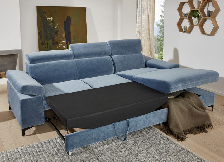 - Polsterecke mit Bettfunktion, verstellbaren Kopfstützen und Armlehnen, in Farbe BLAU Ansicht 2