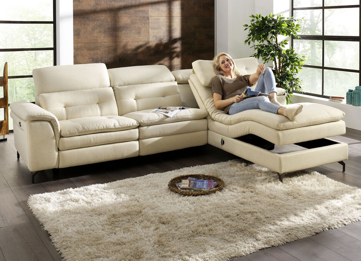 Polsterecken - Polsterecke mit verstellbarer Kopfstütze und Ottomane, in Farbe GRAU, in Ausführung mit manuell verstellbarer Kopfstütze Ansicht 2