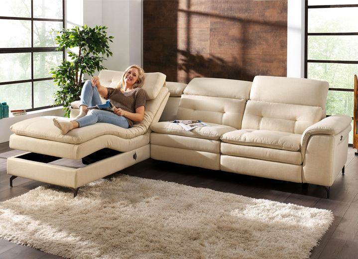 Polsterecken - Polsterecke mit verstellbarer Kopfstütze und Ottomane, in Farbe GRAU, in Ausführung mit manuell verstellbarer Kopfstütze Ansicht 6