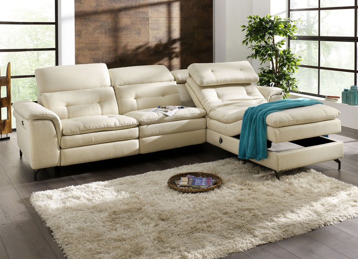 Polsterecken - Polsterecke mit verstellbarer Kopfstütze und Ottomane, in Farbe GRAU, in Ausführung mit manuell verstellbarer Kopfstütze Ansicht 3