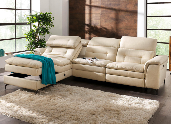 Polsterecken - Polsterecke mit verstellbarer Kopfstütze und Ottomane, in Farbe GRAU, in Ausführung mit manuell verstellbarer Kopfstütze Ansicht 7