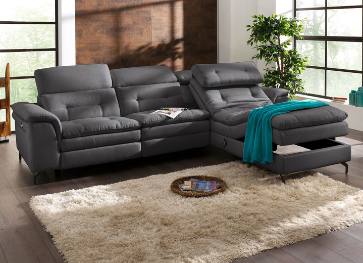 Polsterecken - Polsterecke mit verstellbarer Kopfstütze und Ottomane, in Farbe GRAU, in Ausführung mit manuell verstellbarer Kopfstütze Ansicht 12