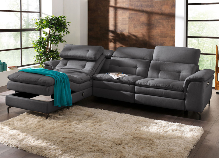 Polsterecken - Polsterecke mit verstellbarer Kopfstütze und Ottomane, in Farbe GRAU, in Ausführung mit manuell verstellbarer Kopfstütze Ansicht 14