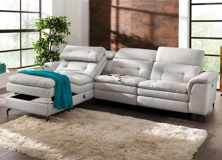 Polsterecken - Polsterecke mit verstellbarer Kopfstütze und Ottomane, in Farbe GRAU, in Ausführung mit manuell verstellbarer Kopfstütze Ansicht 9