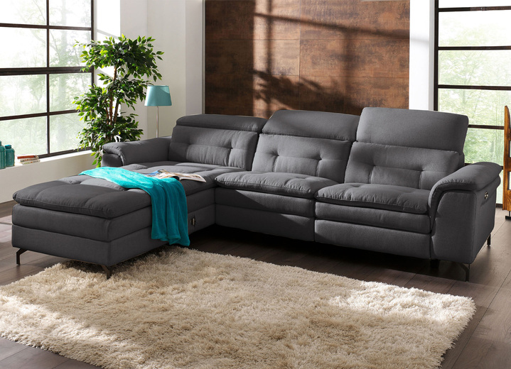 Polsterecken - Polsterecke mit verstellbarer Kopfstütze und Ottomane, in Farbe GRAU, in Ausführung mit manuell verstellbarer Kopfstütze Ansicht 13