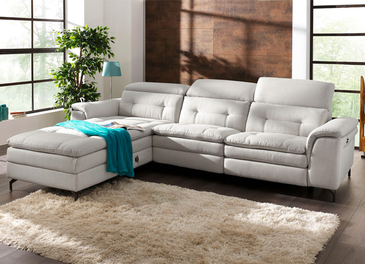 Polsterecken - Polsterecke mit verstellbarer Kopfstütze und Ottomane, in Farbe GRAU, in Ausführung mit manuell verstellbarer Kopfstütze Ansicht 8