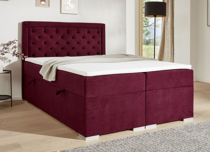 - Boxspringbett mit Topper und Bettkasten, in Farbe BORDEAUX Ansicht 1