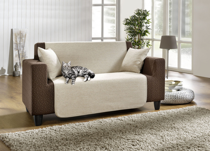 Wohnaccessoires - Wohnaccessoires aus hochwertigem Chenille, in Größe 101 (Sesselschoner, 50x150 cm) bis 905 (Kissenbezüge, 2er-Set, 40x40 cm), in Farbe CREME Ansicht 3