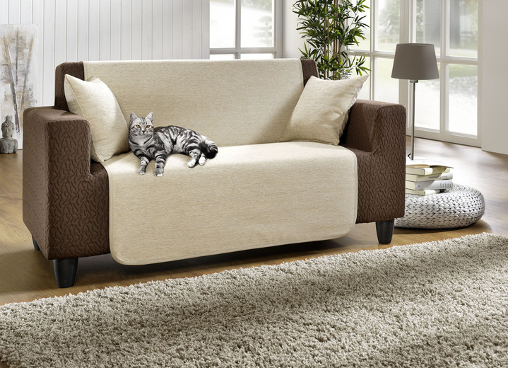 Sessel- & Sofaüberwürfe - Unempfindliche Sessel-,Couch- und Armlehnenschoner aus Chenille, in Größe 101 (Sesselschoner, 50x150 cm) bis 905 (2 Kissenbezüge, 40x 40 cm), in Farbe CREME Ansicht 1