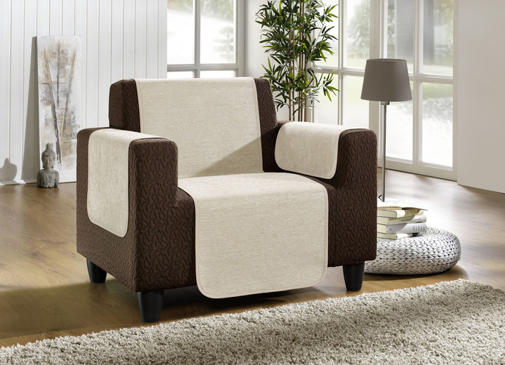 Wohnaccessoires - Wohnaccessoires aus hochwertigem Chenille Ansicht 4 Wohnaccessoires - Wohnaccessoires aus hochwertigem Chenille, in Größe 101 (Sesselschoner, 50x150 cm) bis 905 (Kissenbezüge, 2er-Set, 40x40 cm), in Farbe SAND Ansicht 4
