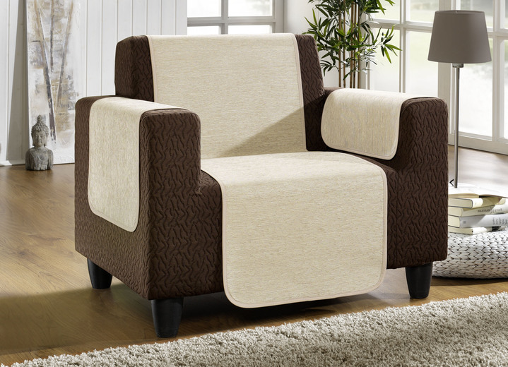 Sessel- & Sofaüberwürfe - Unempfindliche Sessel-,Couch- und Armlehnenschoner aus Chenille, in Größe 101 (Sesselschoner, 50x150 cm) bis 905 (2 Kissenbezüge, 40x 40 cm), in Farbe CREME Ansicht 2