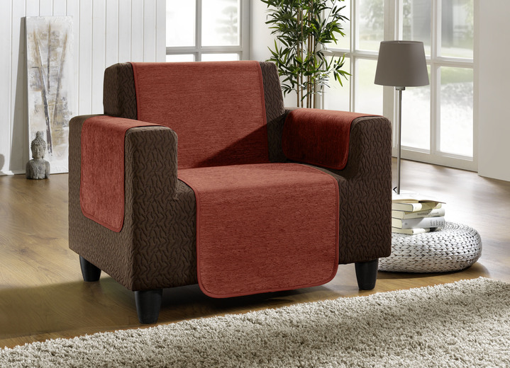 Sessel- & Sofaüberwürfe - Unempfindliche Sessel-,Couch- und Armlehnenschoner aus Chenille , in Größe 101 (Sesselschoner, 50x150 cm) bis 905 (2 Kissenbezüge, 40x 40 cm), in Farbe TERRA Ansicht 1