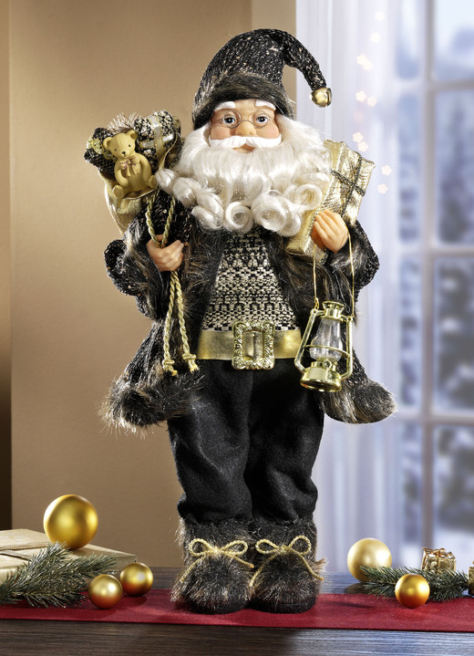 Weihnachtliche Dekorationen - Weihnachtsmann mit Geschenkesack und Laterne, in Farbe SCHWARZ-GOLD