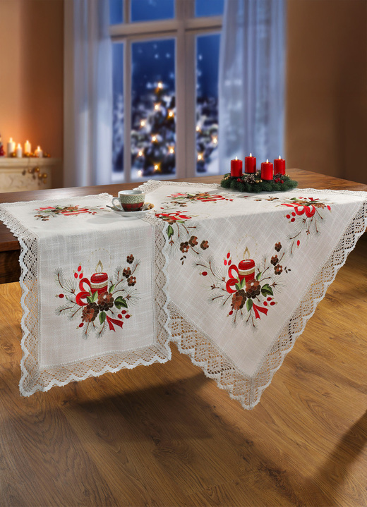 Tischdecken - Raumdekoration mit festlichem Weihnachtsmotiv, in Größe 103 (Läufer, 50/100 cm) bis 404 (Kissenbezug, 40/ 40 cm), in Farbe BUNT, in Ausführung Stickpackung Ansicht 3