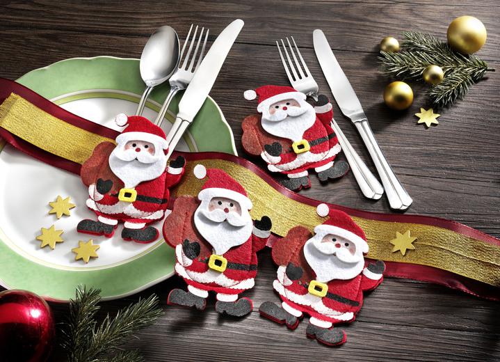 Weihnachtliche Dekorationen - Bestecktaschen, 4er-Set, in Farbe ROT-WEISS Ansicht 1