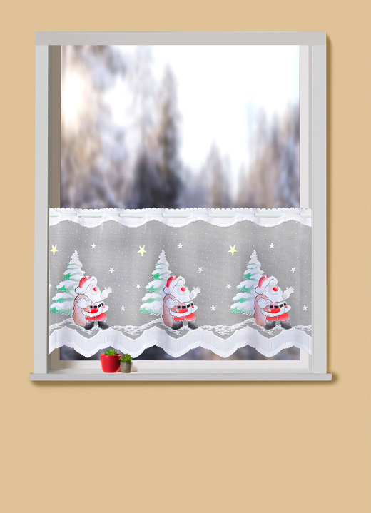 Kurzgardinen - Weihnachtlicher Kurzstore, in Größe 784 (H45xB 89 cm) bis 862 (H60xB148 cm), in Farbe WEIß-BUNT Ansicht 1