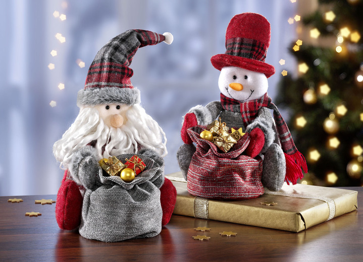 Weihnachten - Winterfiguren Weihnachtsmann und Schneemann, 2er-Set, in Farbe ROT-WEISS