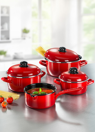 Topf-Set, 7-teilig, aus widerstandsfähigem Stahl-Emaille von GSW