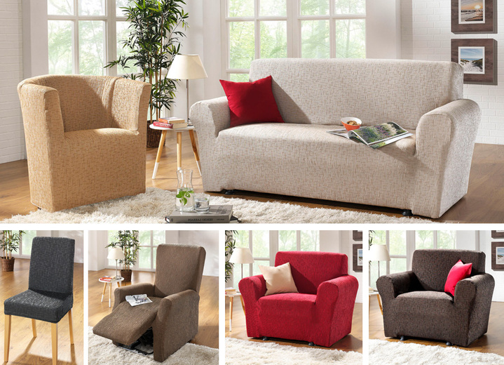 Sessel- & Sofaüberwürfe - Stretchbezüge in verschiedenen Farben und Ausführungen, in Größe 101 (Sesselbezug) bis 112 (Clubsessel-Bezug), in Farbe CREME Ansicht 1