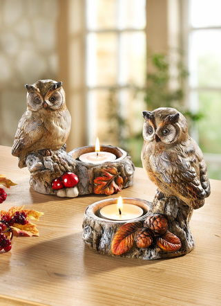 Geschenkideen - Eulen-Teelichthalter im 2er-Set, in Farbe BRAUN
