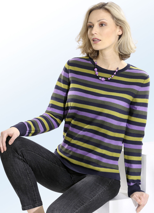Langarm - Pullover in Ringeldessin, in Größe 036 bis 050, in Farbe MARINE-TERRA-MULTICOLOR Ansicht 3