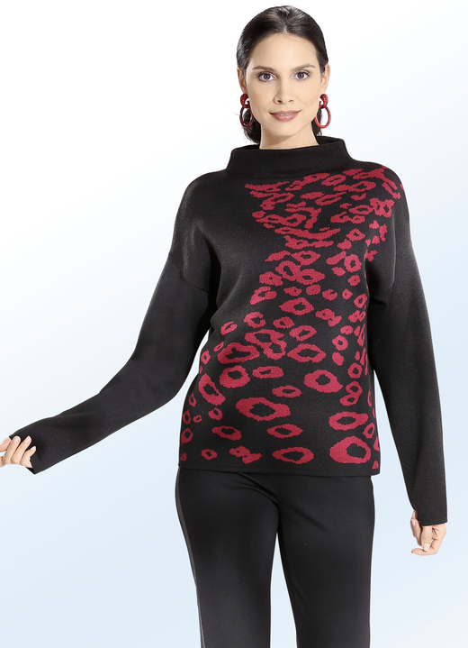 - Pullover in 2 Farben und in Jacquard-Dessin, in Größe 036 bis 050, in Farbe SCHWARZ