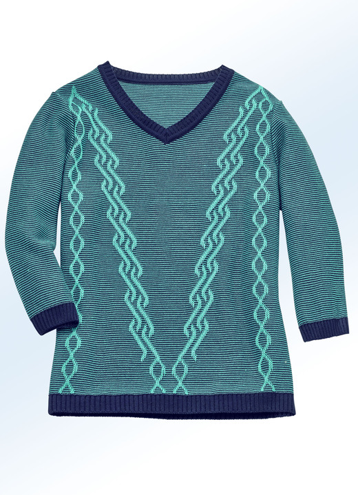 - Pullover mit feinem Ringeldessin, in Größe 040 bis 060, in Farbe JADEGRÜN-MARINE