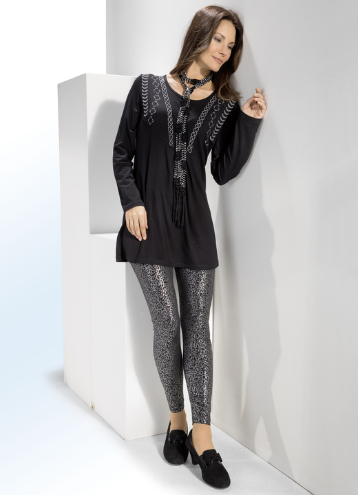 - Edel, glänzende Leggings, in Größe 036 bis 056, in Farbe SCHWARZ-SILBERFARBEN Ansicht 3